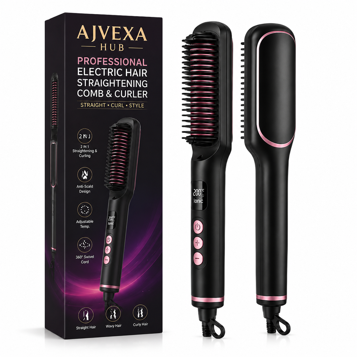 Professional Electric Hair Straightening Comb & Curler